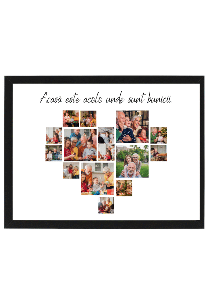 tablou personalizat „acasă este acolo unde sunt bunicii” — colaj în formă de inimă | dinviatata