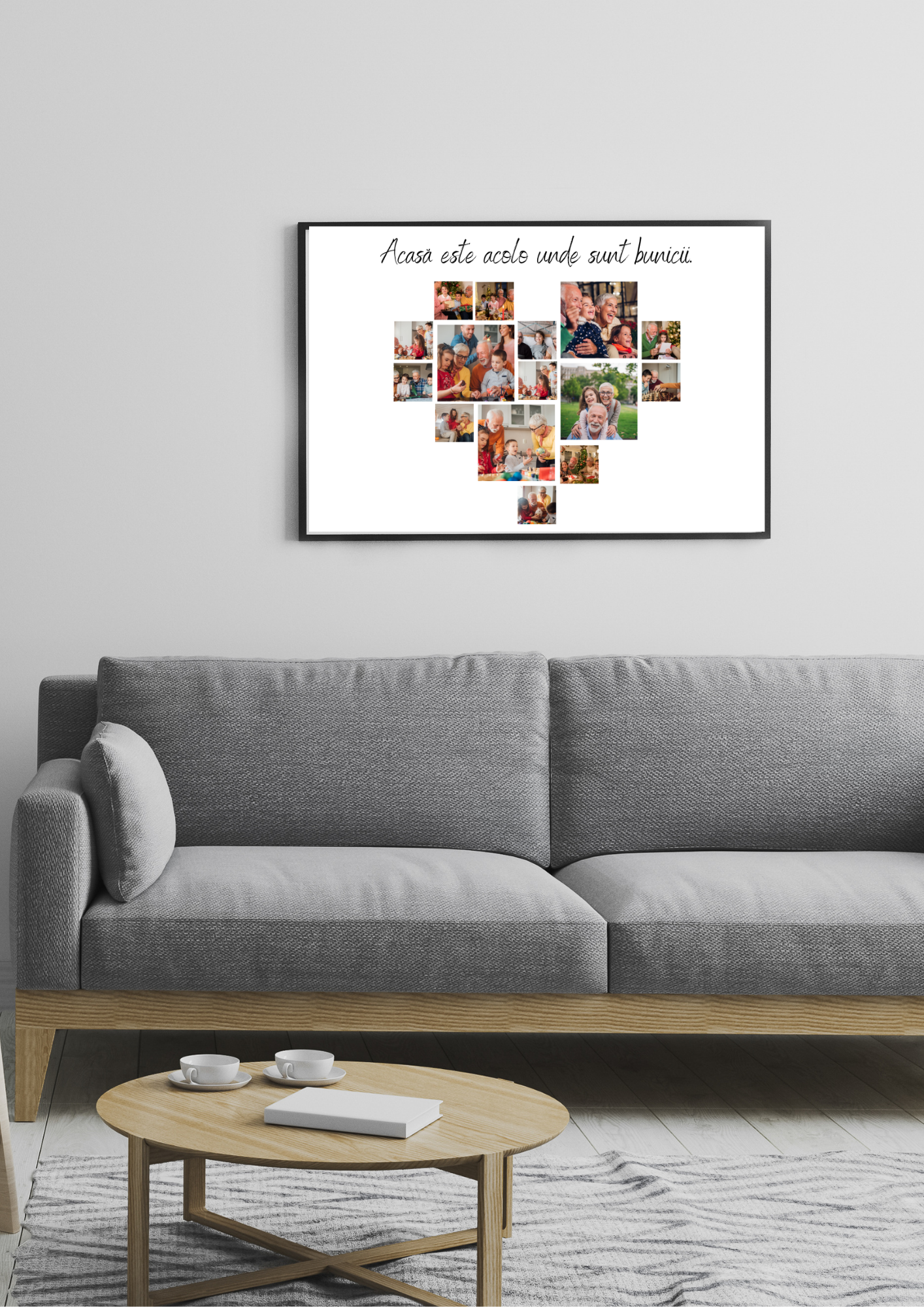 tablou personalizat „acasă este acolo unde sunt bunicii” — colaj în formă de inimă | dinviatata