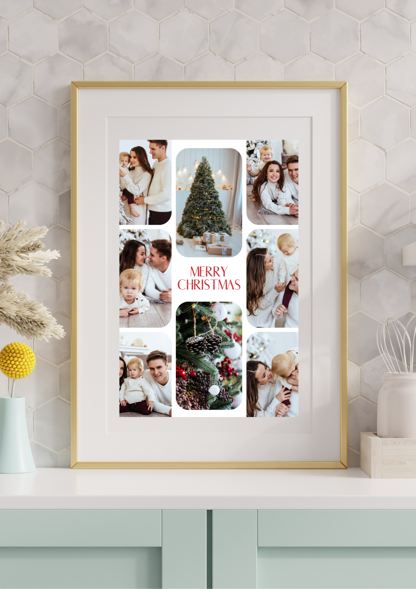 tablou personalizat de crăciun cu 8 poze și mesaj – colaj de familie magic