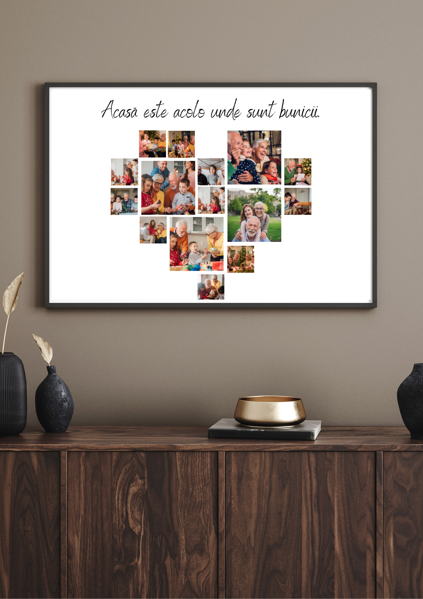 tablou personalizat „acasă este acolo unde sunt bunicii” — colaj în formă de inimă | dinviatata
