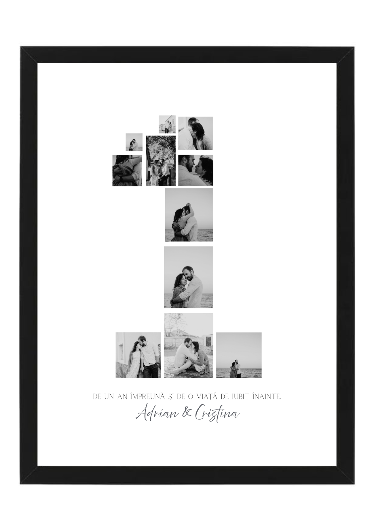 tablou colaj personalizat – forma cifrei „1” – cadou cuplu / aniversare