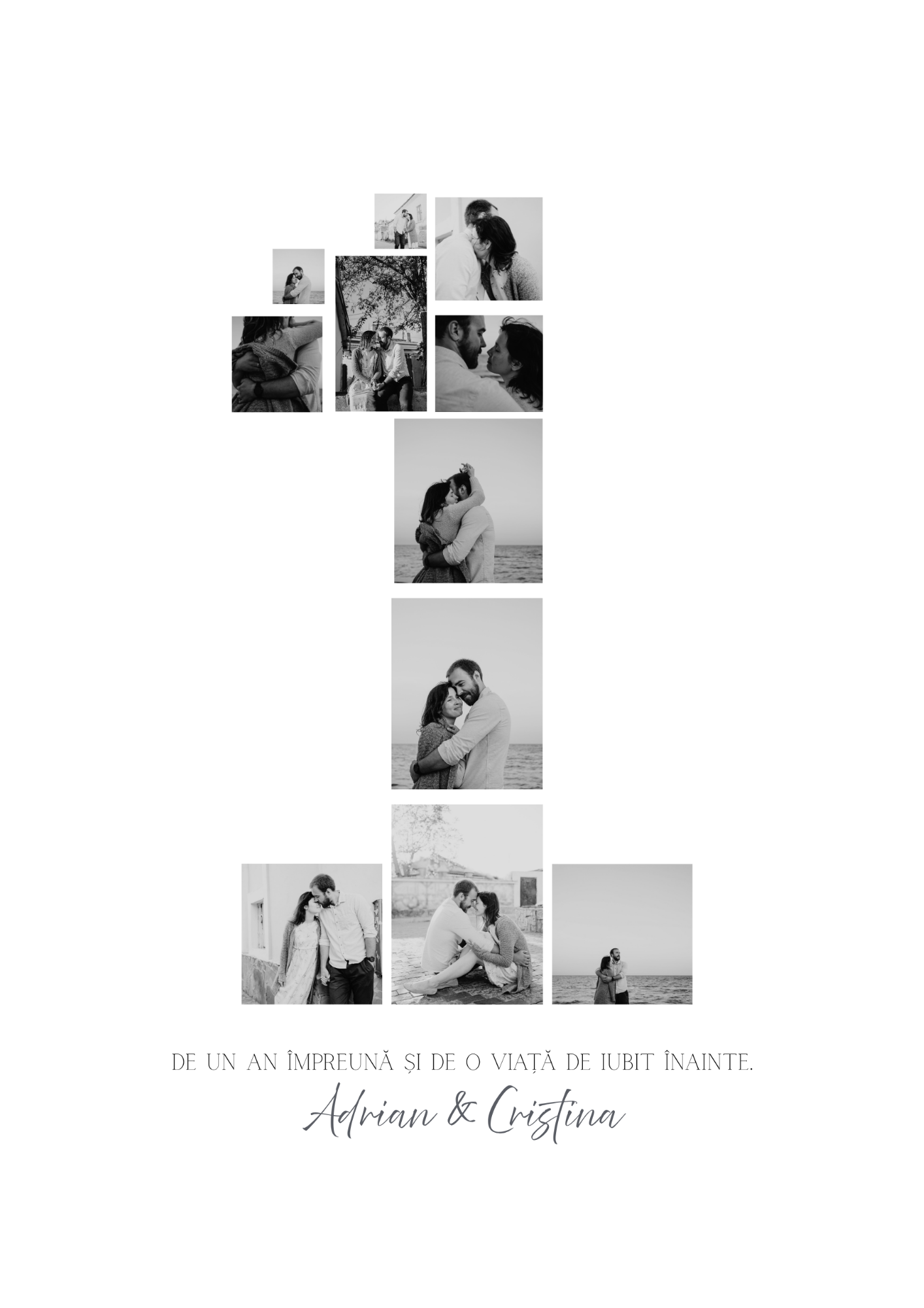 tablou colaj personalizat – forma cifrei „1” – cadou cuplu / aniversare