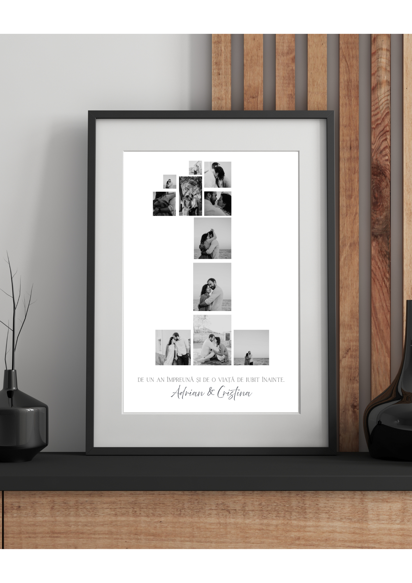 tablou colaj personalizat – forma cifrei „1” – cadou cuplu / aniversare