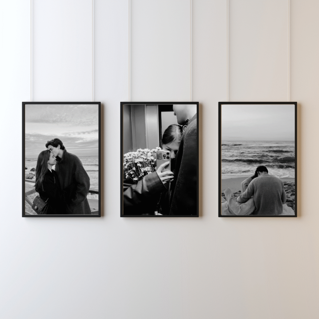 set 3 tablouri personalizate alb negru – emoții reale, design minimalist | dinviatata