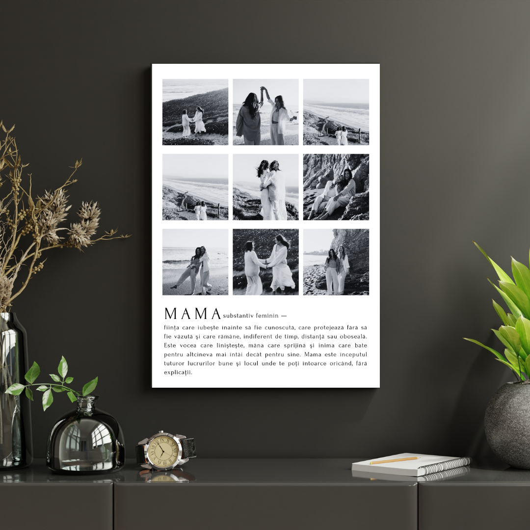 tablou „mama” – colaj foto alb negru cu definiție emoționantă | dinviatata