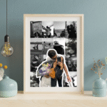 tablou colaj personalizat cuplu – 16 poze alb negru + poză decupată – cadou aniversare / valentine’s day