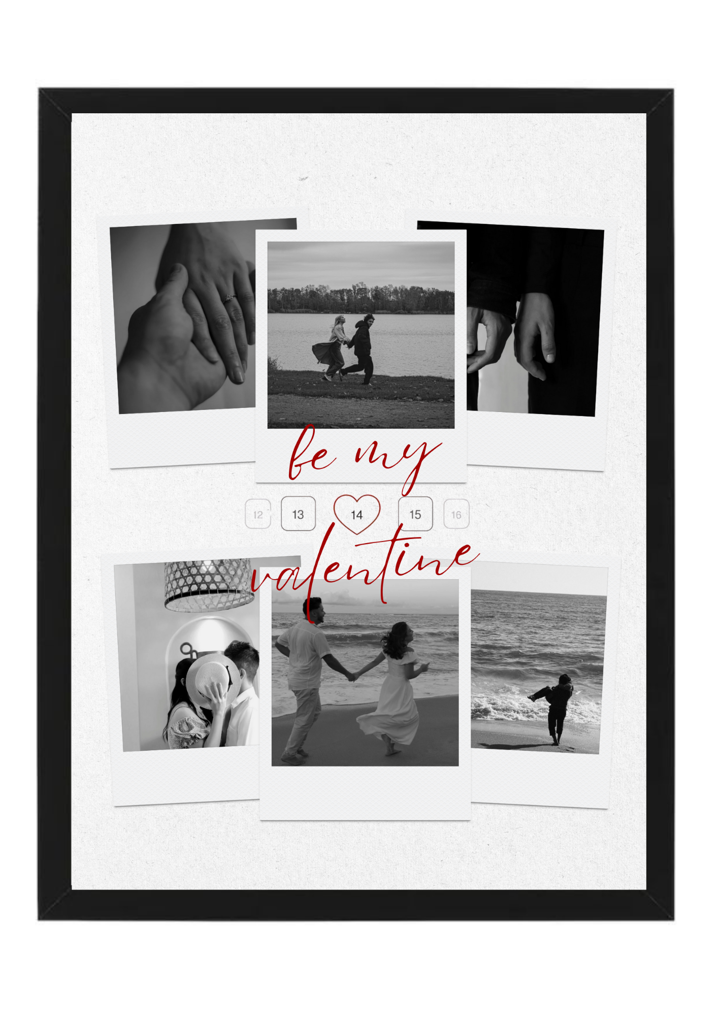 tablou personalizat „be my valentine” – colaj 6 poze alb negru – cadou romantic de valentine’s day