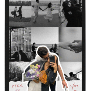 tablou colaj personalizat cuplu – 9 poze alb negru + poză decupată – cadou valentine’s day / aniversare