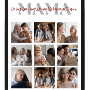 tablou personalizat cu 9 poze colaj „mama – te iubim foarte mult”, cadou emoționant dinviatata
