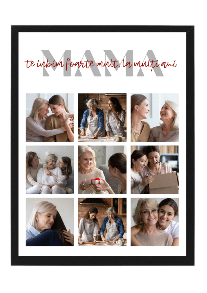 tablou personalizat cu 9 poze colaj „mama – te iubim foarte mult”, cadou emoționant dinviatata