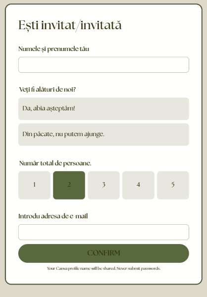 invitație nuntă online cu confirmare rsvp model dream wedding