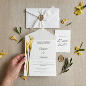 invitație de nuntă "cale aurii" cu margini rupte manual și sigiliu champagne