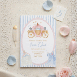 invitație aniversară "caleașca magică" – tematică cenușăreasa cu plic roz
