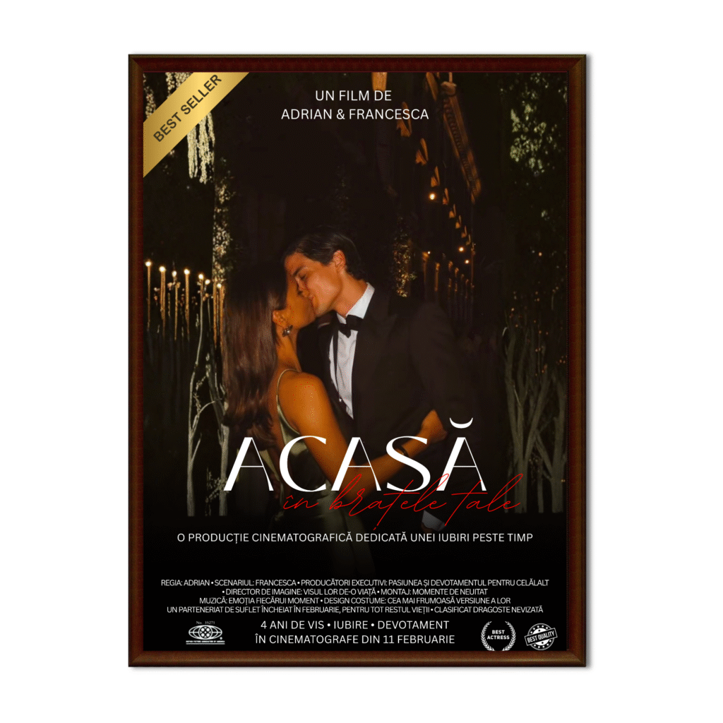 tablou personalizat stil poster de film "acasă în brațele tale" – afiș cinematografic de poveste pentru cupluri