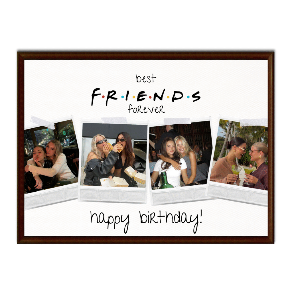 tablou personalizat "best friends forever" – colaj 4 fotografii tip polaroid și mesaj special