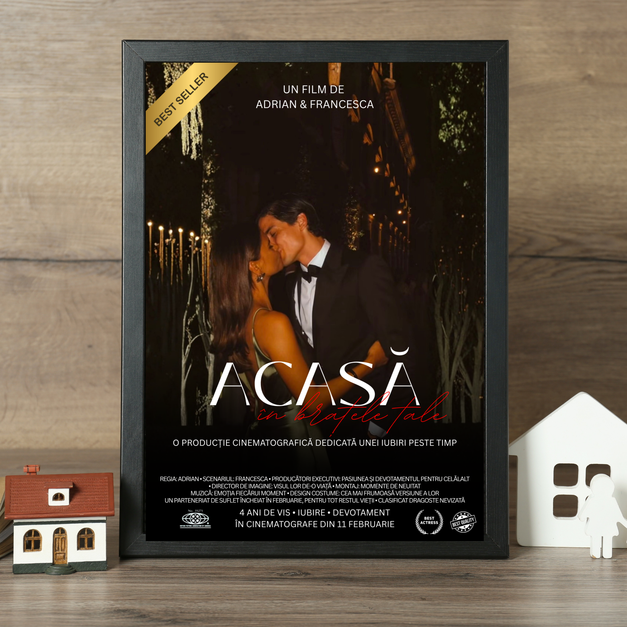 tablou personalizat stil poster de film "acasă în brațele tale" – afiș cinematografic de poveste pentru cupluri
