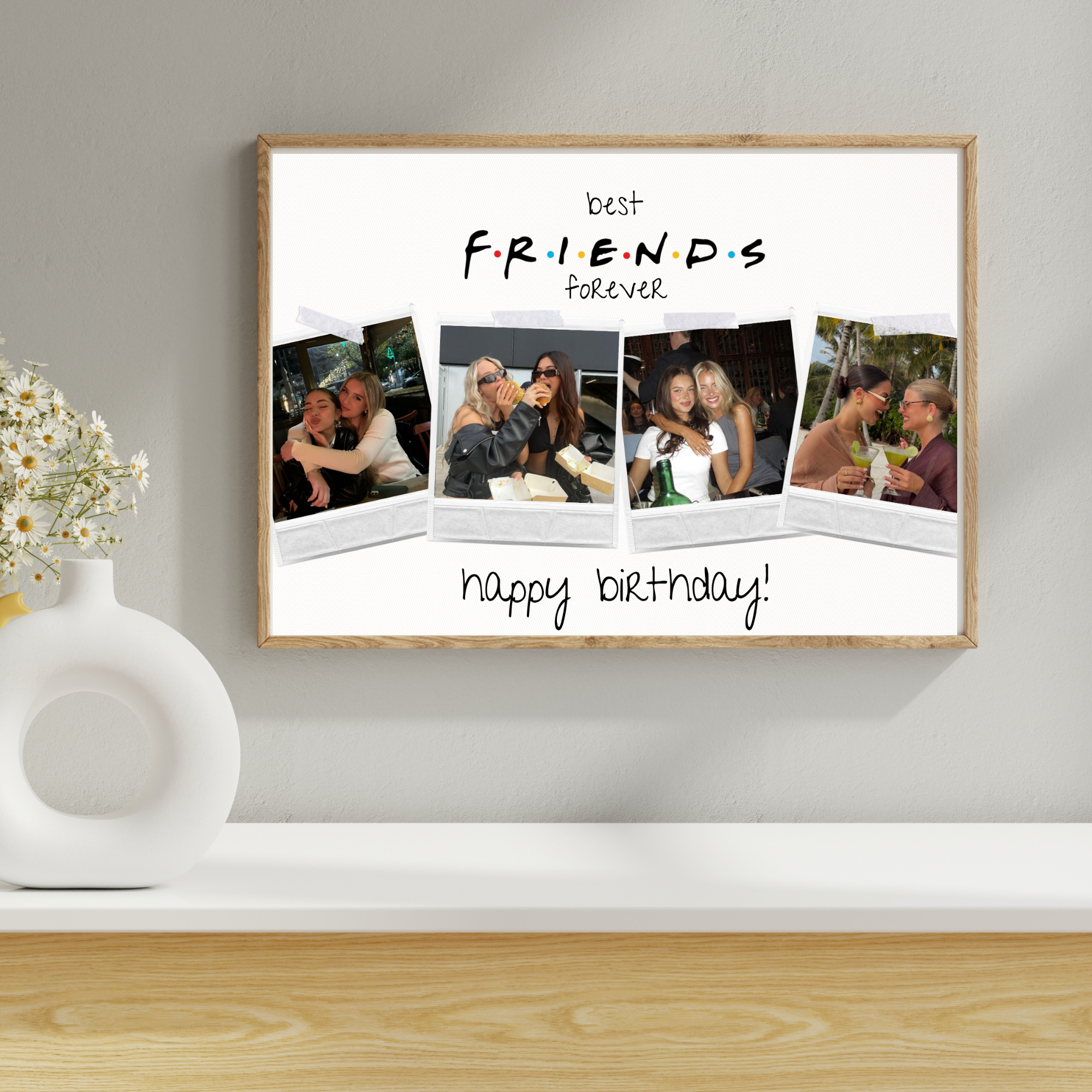 tablou personalizat "best friends forever" – colaj 4 fotografii tip polaroid și mesaj special