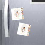 mărturie botez magnet 8x8 cm "prințesele disney" – cu fotografie, carton suport și folie transparentă