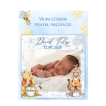 mărturie botez magnet 8x8 cm "winnie & prietenii" bleu – cu fotografie, carton suport și folie de protecție