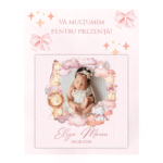 mărturie botez magnet 8x8 cm "safari roz de poveste" – cu fotografie, carton suport și folie transparentă