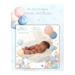 mărturie botez magnet 8x8 cm "baloane festive și animăluțe" – cu fotografie, carton suport și folie transparentă