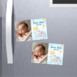 mărturie botez magnet 12x8 cm "elefănțelul cu steluțe" – format panoramic, cu carton suport și folie transparentă