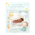 mărturie botez magnet 8x8 cm "micul prinț pe norișor" – cu fotografie, carton suport și folie transparentă
