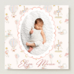 mărturie botez magnet 8x8 cm "carusel și baloane" – cu fotografie, carton suport și folie transparentă