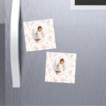 mărturie botez magnet 8x8 cm "carusel și baloane" – cu fotografie, carton suport și folie transparentă