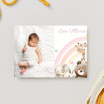 mărturie botez magnet 12x8 cm "curcubeul cu animăluțe" – format panoramic, cu carton suport și folie transparentă