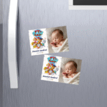 mărturie botez magnet 12x8 cm "patrula cățelușilor" – format panoramic, cu carton suport și folie transparentă